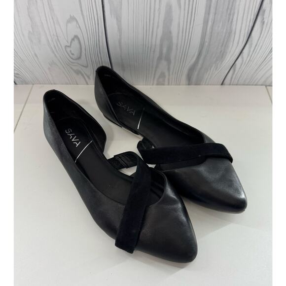 Sava Shoes - Anthropologie Sava Leather Flats with Suede Detail Black Pointed Toe 7.5 EU38 r1